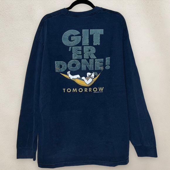 Vintage Big Dogs Long Sleeve T-Shirt Navy Graphic Crewneck Get 'Er Done! Size XL - Picture 1 of 6